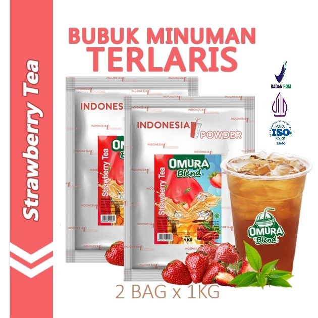 

[Bundle 2Bag x 1Kg] Rasa Strawberry Tea Bubuk Minuman Premium Merk Omura Blend (Mix Gula)