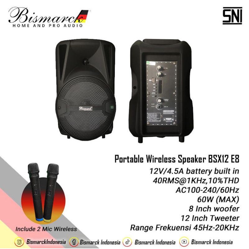 Speaker aktif portable wireless bluetooth 8 inch BISMARCK BSX 12 8EB