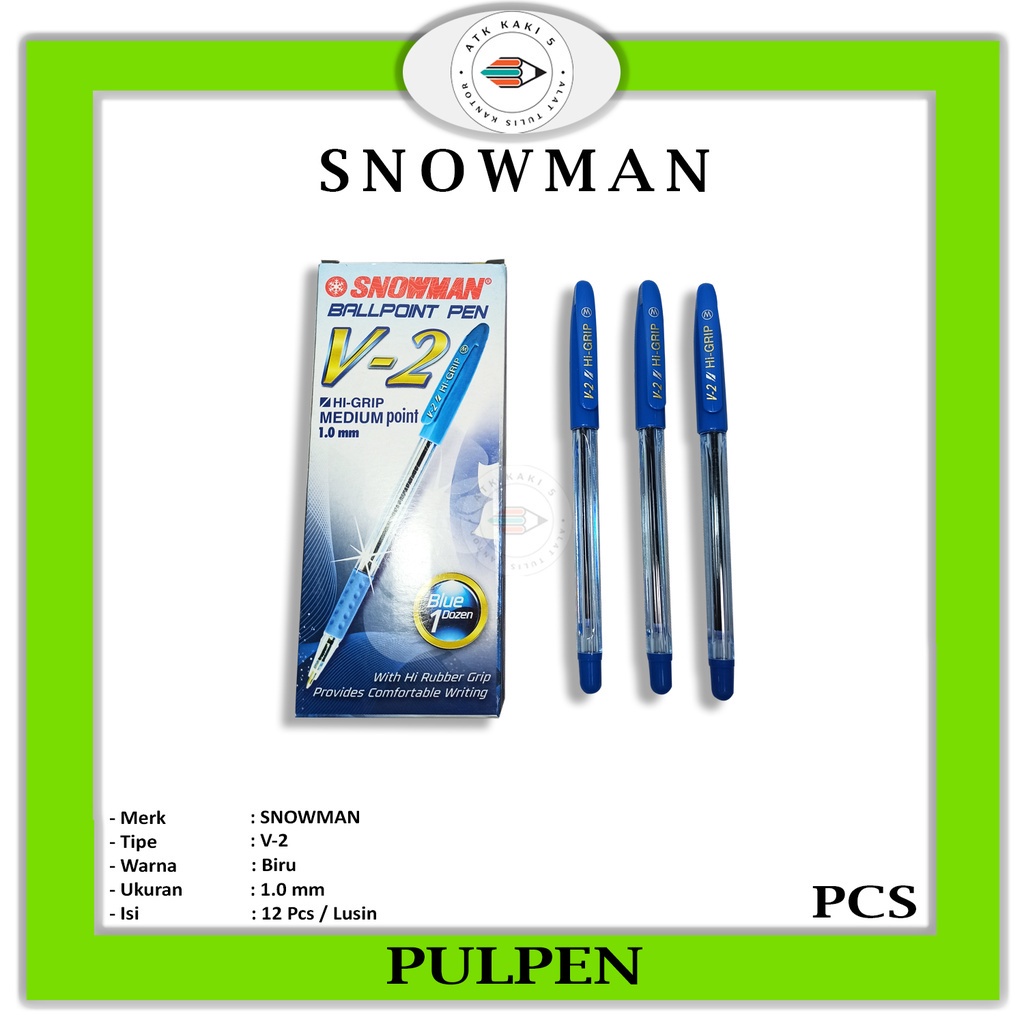 

SNOWMAN - Pulpen V-2 1.0mm Biru - Pcs