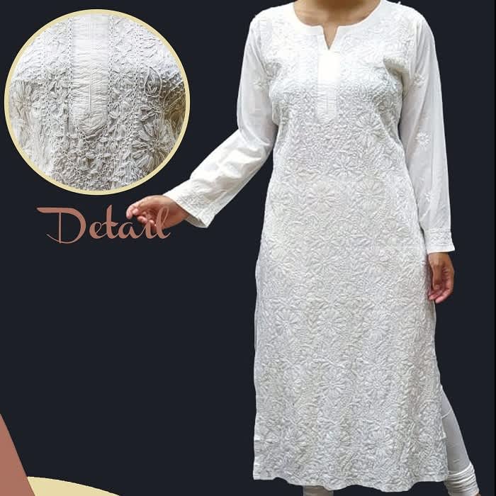 Baju Kurti Putih Pasley Sun Bordir India ( Tunik / Bluss / Muslim )