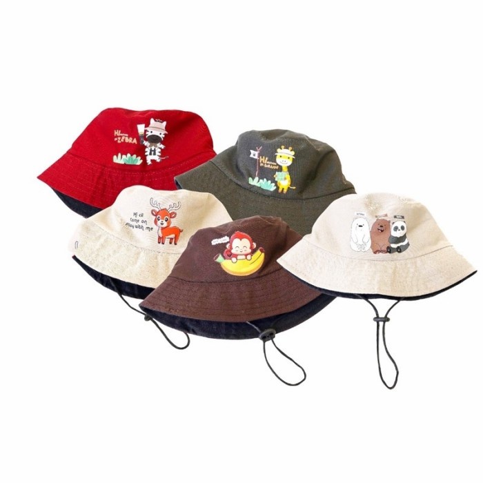 Bucket Hat Anak Tali Topi Anak Laki Laki Cowok Topi Anak Perempuan - Beige Bare Bear