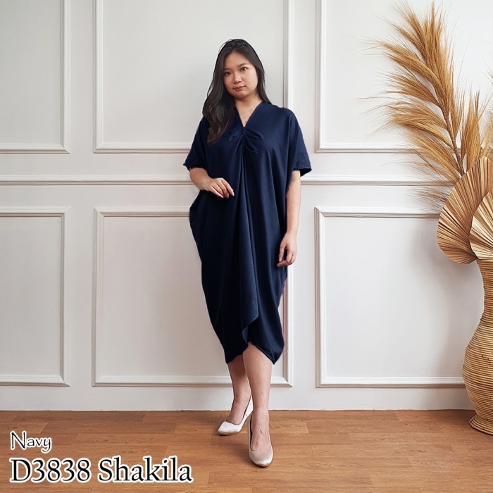 ✨LARIS✨-kaftan batik semi sutra premium dress wanita formal kondangan D3838 - NAVY POLOS