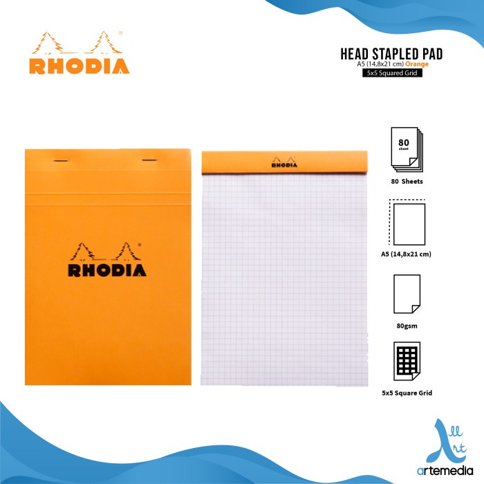 

Buku Catatan Rhodia A5 Head Stapled Pad N16 Notepad - SQUARED BLACK
