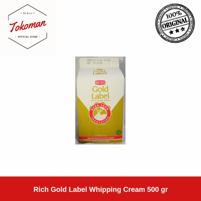 

New Produk Rich Gold Label Whipping Cream 500 gr / Rich's