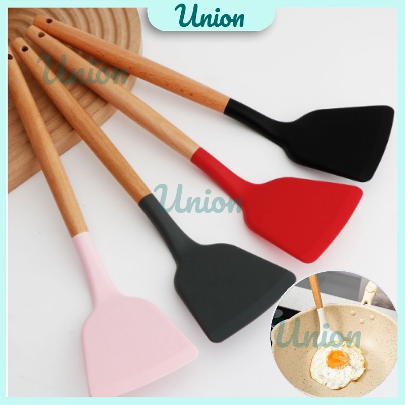UM Spatula Silicone Color Handle /  Sodet Alat Masak / Silikon Gagang Kayu Tahan Panas / Spatula Sil