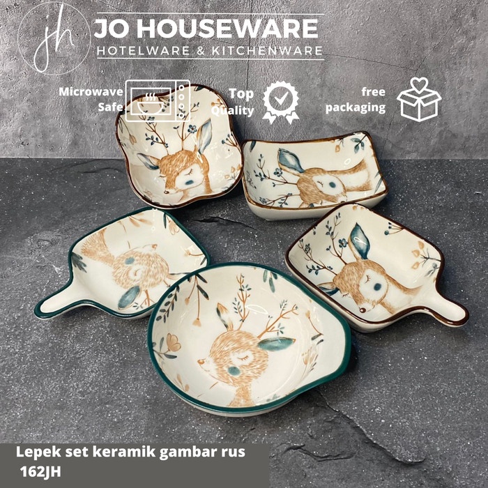 Lepek mangkok kecil keramik set gambar rusa / souvenir lepek unik 162
