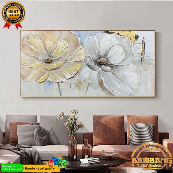 lukisan bunga timbul ukuran 60x120cm+frame - 60x120 + frame