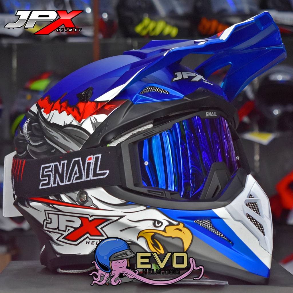 HELM JPX X39 BLUE PAKET GOOGLE SNAIL ORIGINAL - HELM JPX CROSS PAKET GANTENG JPX FOX1 CROSS TERBARU 