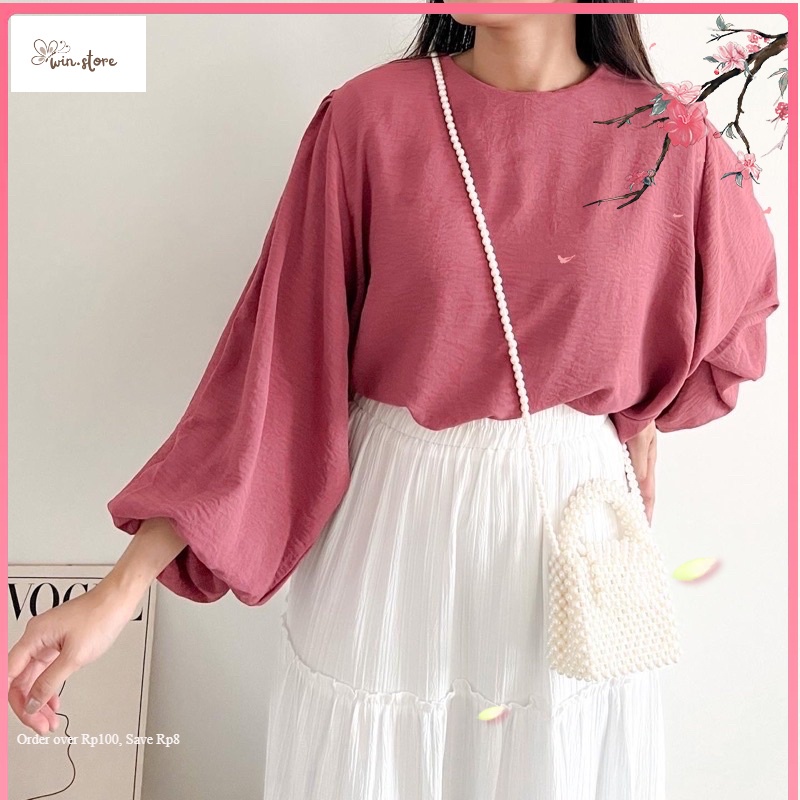 Kemeja Blouse Terbaru / Mika Blouse Wanita Crinkle Lengan Balon LD 120 Atasan Hits Kekinian