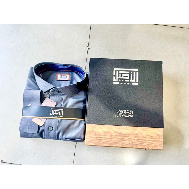 Busana Muslim Jubah Gamis AL ASEEL - PREMIER Laki Pria Abu-abu Oriental Grey Polos Model Kemeja Berk