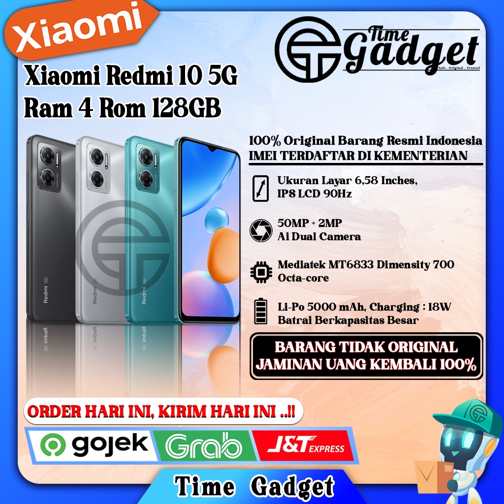 Xiaomi Redmi 10 5G Ram 4 Rom 128GB Original &amp; Bergaransi Resmi Xiaomi Service Center Seindonesia