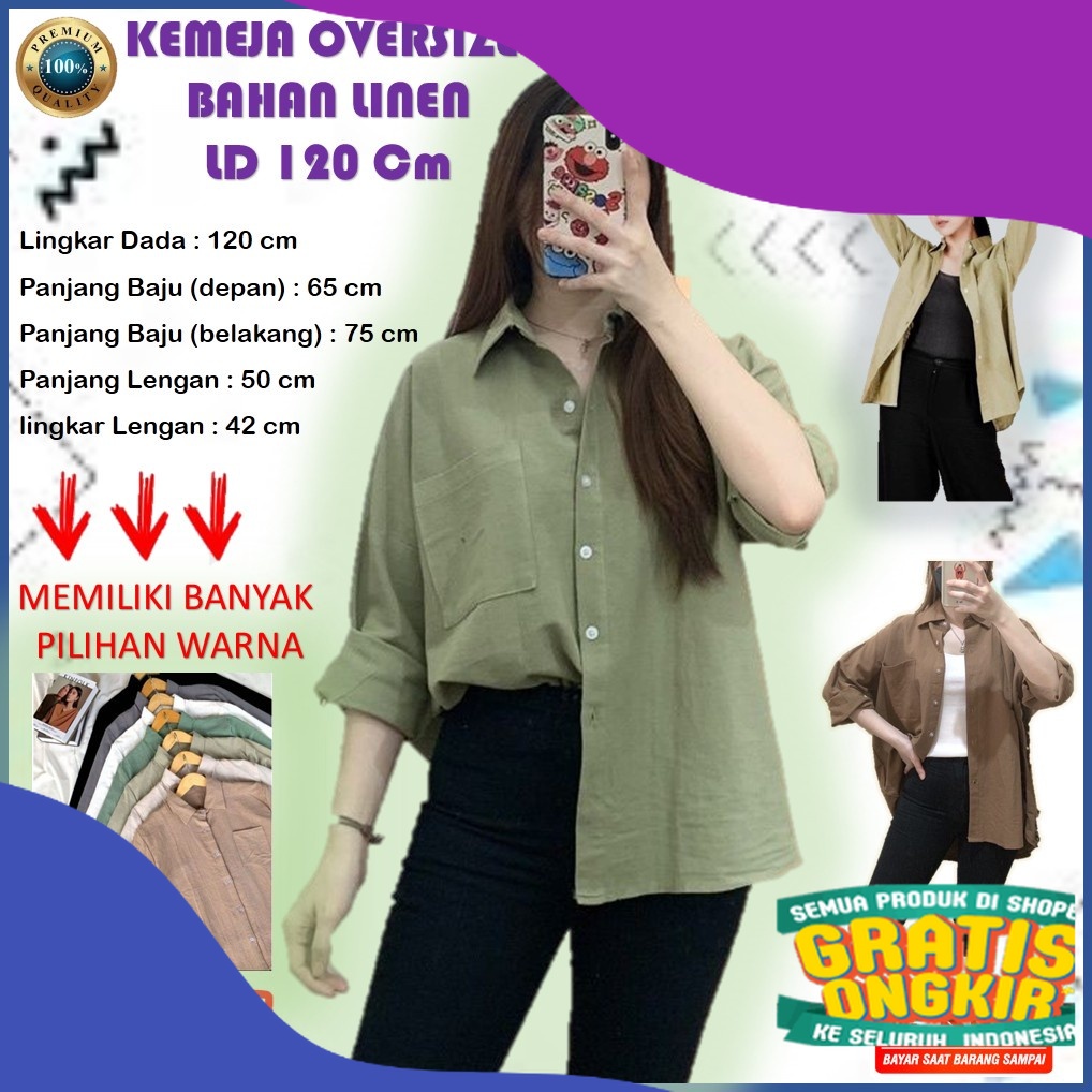 OLIVIA SHIRT KOREA KEMEJA LINEN KEMEJA WANITA JUMBO KEMEJA WANITA BAHAN LINEN KEMEJA V NECK WANITA B
