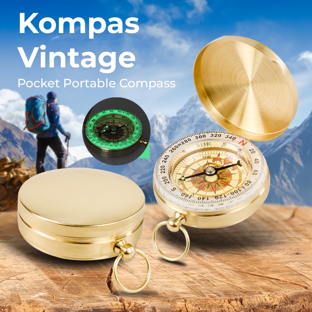 Kompas Vintage Kompas Kiblat Petunjuk Arah Shalat Pocket Portable Compass Camping Waterproof Anti Ai
