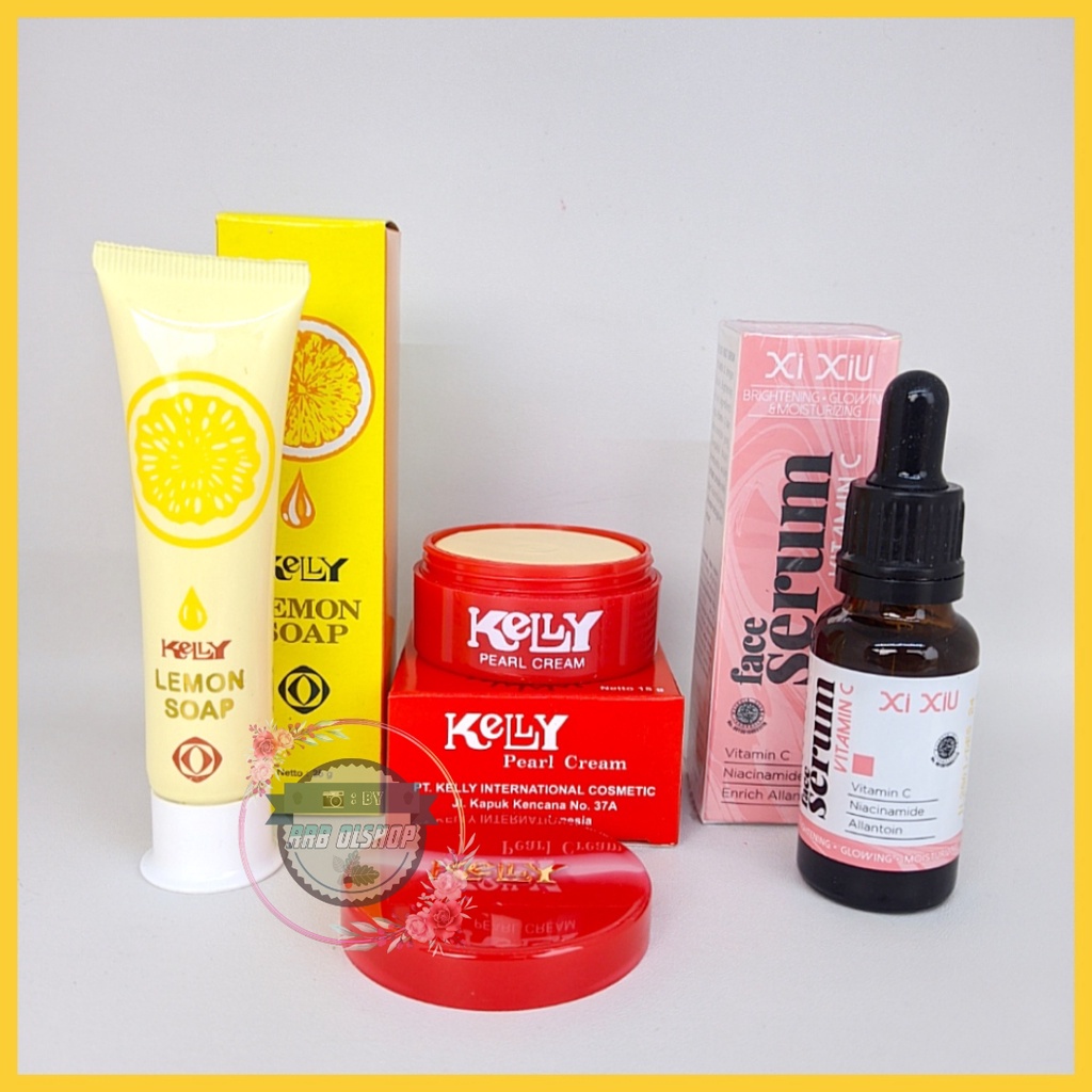 DR _  PAKET 3 IN 1 Kelly Kosmetik - Kelly Pearl Cream 15gr - Kelly Lemon Soap 25gr - Serum Xiu Xiu V