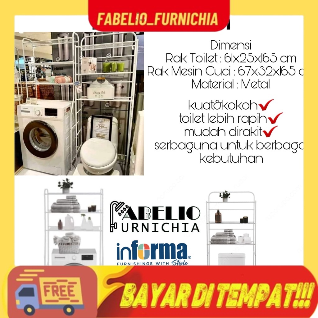 INFORMA Rak Besi Toilet Serbaguna 3 Tingkat / Rak Mesin Cuci / Rak Toilet / Rak Anti Karat / Rak Org