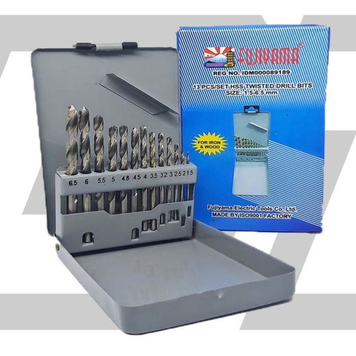 Mata Bor Set Besi dan Kayu Fujiyama HSS 13 Pcs Drill Bits