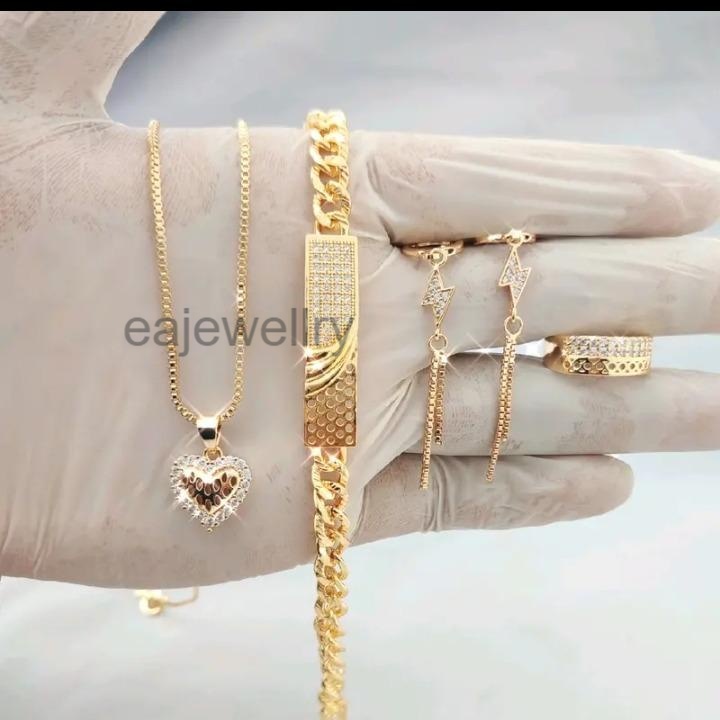 Perhiasan emas 1 set simple motif hati asli 24 karat mewah elegan