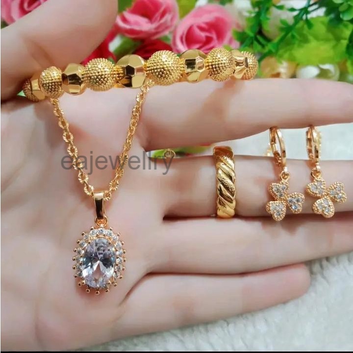1 Set perhiasan emas gold asli anti karat mewaj elegan untuk dewasa aksesoris titanium