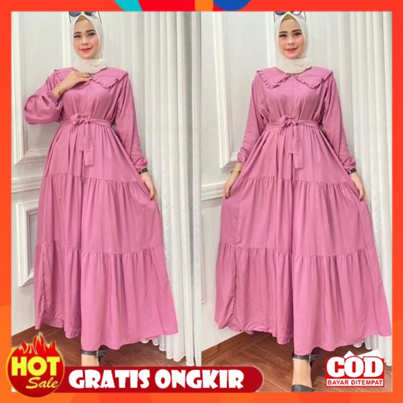 KAIN ADEM HALUS TEBAL / GAMIS WANITA JUMBO POLOS REMPEL SUSUN TERBARU 2023 / GAMIS MEWAH LEBARAN / B