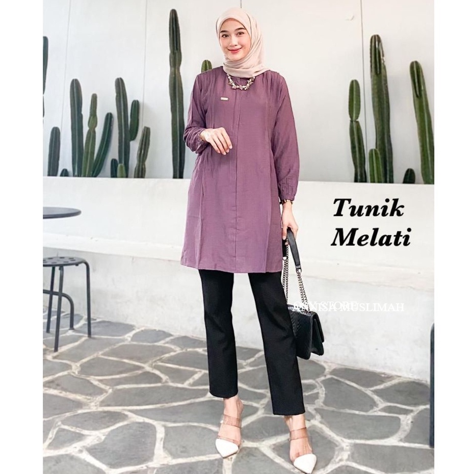 Tunik Melati - Tunik Polo Linen Premium Adem Lengan Karet dan Busui LD 110 cm