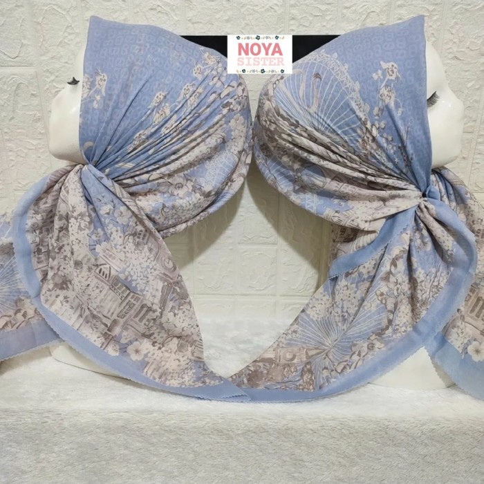 Hijab kerudung segiempat motif lilac ungu muda voal premium Lacercut