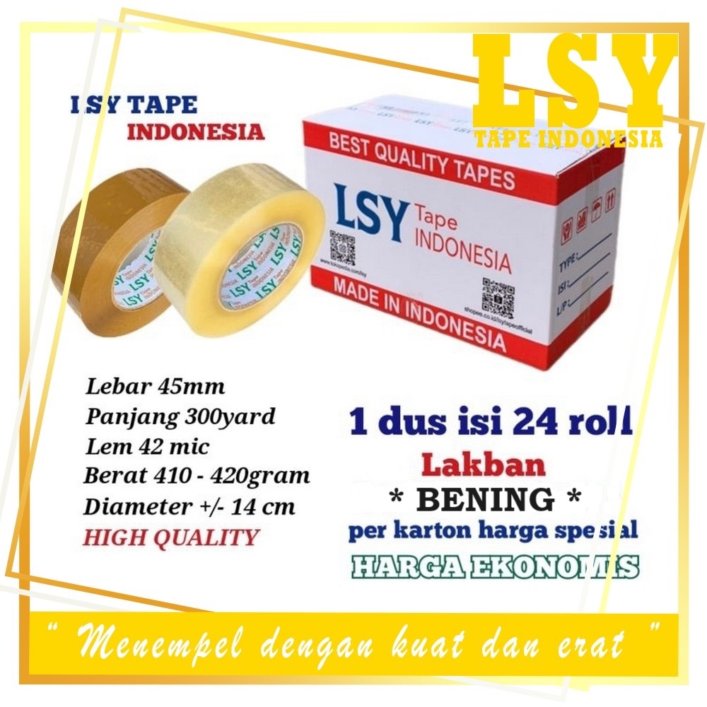 

LSY 1Dus Grosiran 24roll Lakban Bening Full 45mm x 300yard Full 42mic Ekonomis