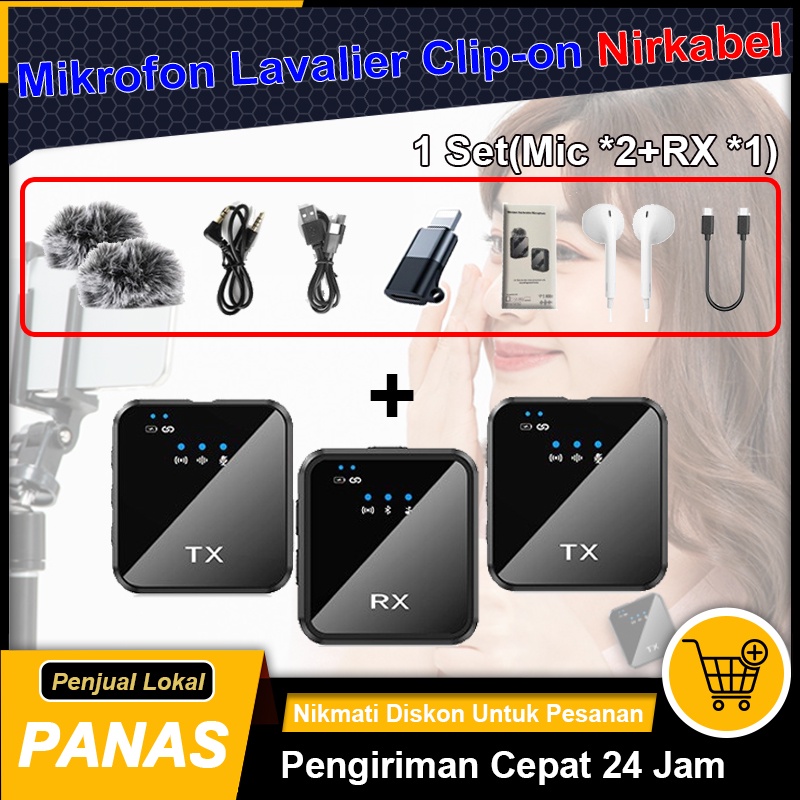 Mikrofon nirkabel TX fot iphone, android Nirkabel 2 Mikrofon untuk HP DSLR Zoom Youtube Vlog Live La