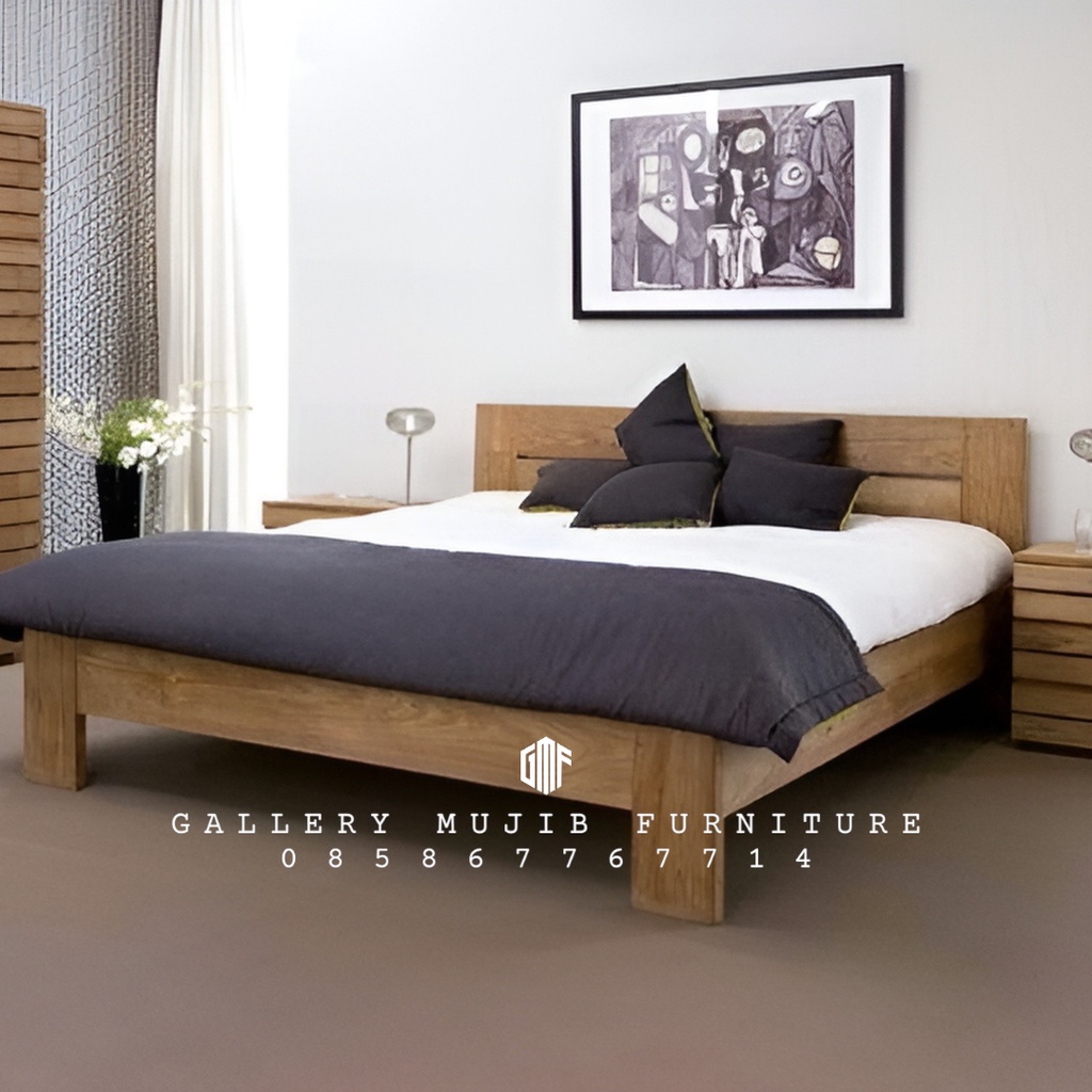Tempat tidur, dipan, ranjang, minimalis kayu jati polos 160x200