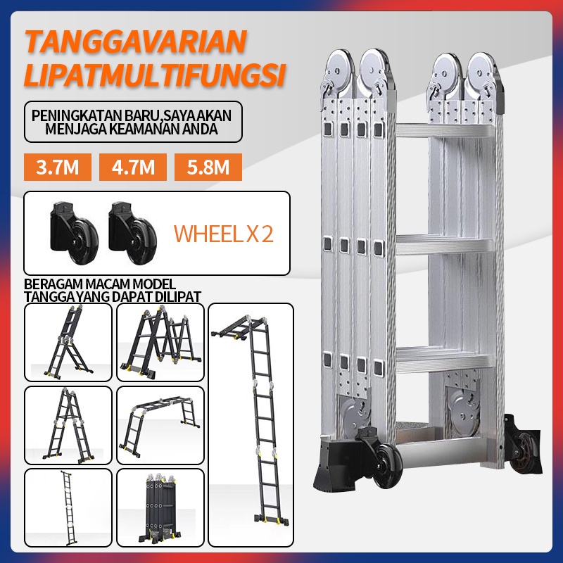 Khamaja Tangga Lipat 4.7M-3.7M-5.8M Meter Paduan Aluminium Teleskopik Tangga Teleskopik Multifungsi 