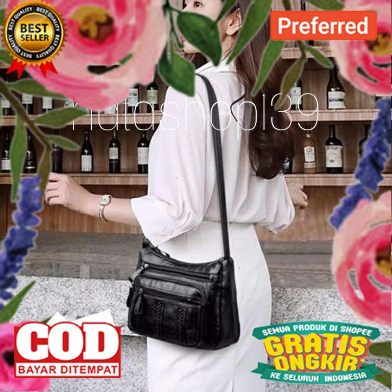 2021 Hot Sale Fashion Tas Selempang Kulit Wanita Simple Multi-pocket// TAS IMPORT KEREN MODEL BARU /