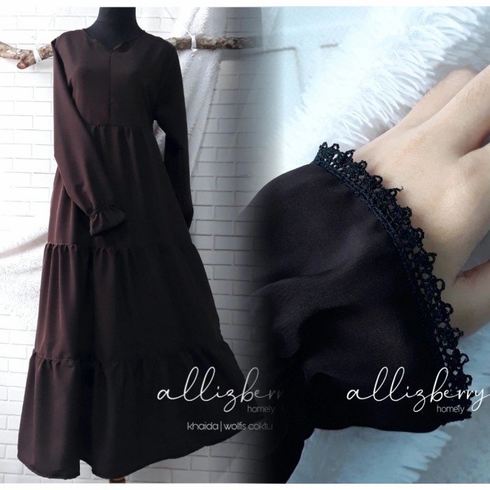 best -gamis wolfis polos susun 3 tangan renda allizberry - Dongker, M