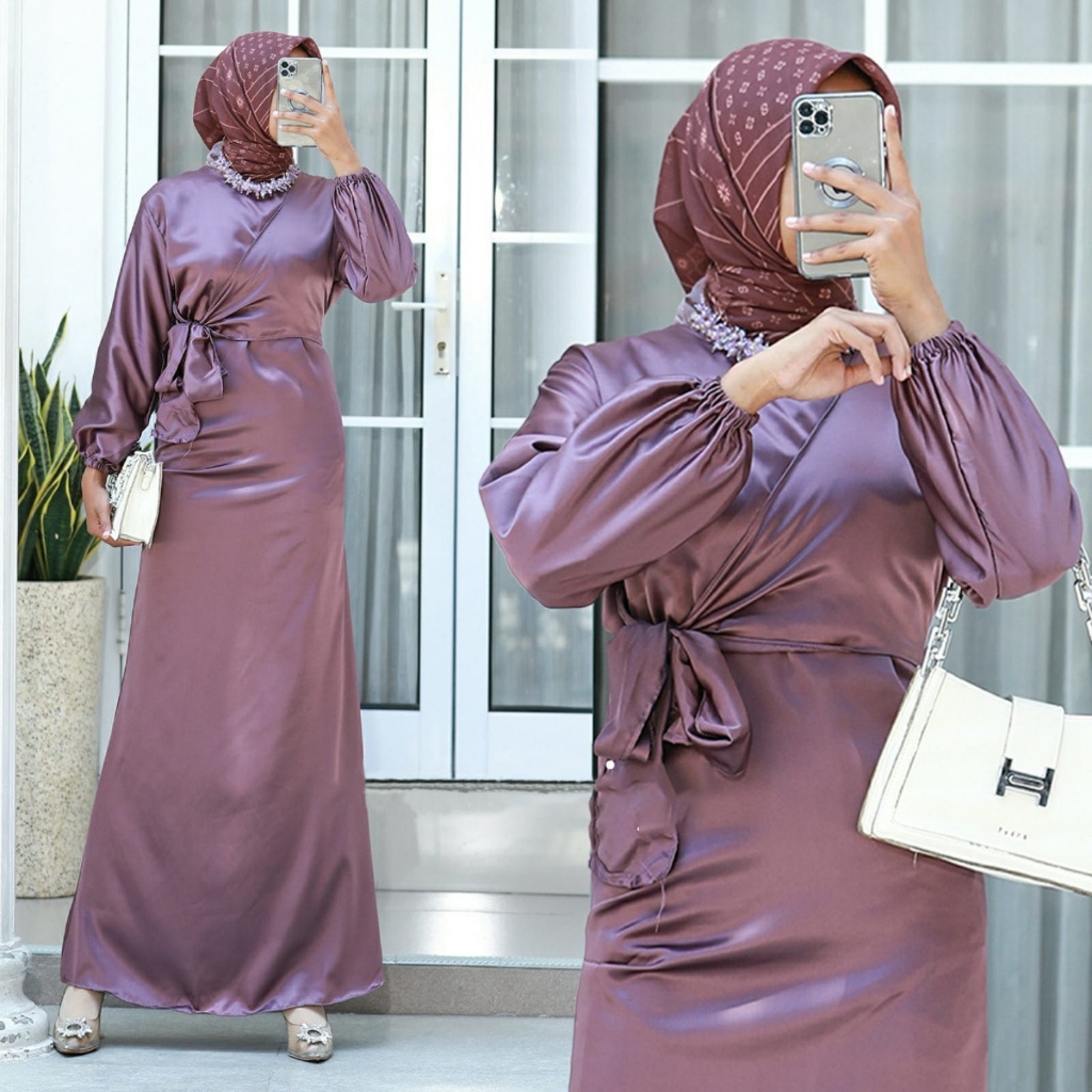 Lebaran Dress Satin DRS A029 Nadira Dress Satin Baju lebaran Pesta Bahan Satin Dress Kondangan Bride