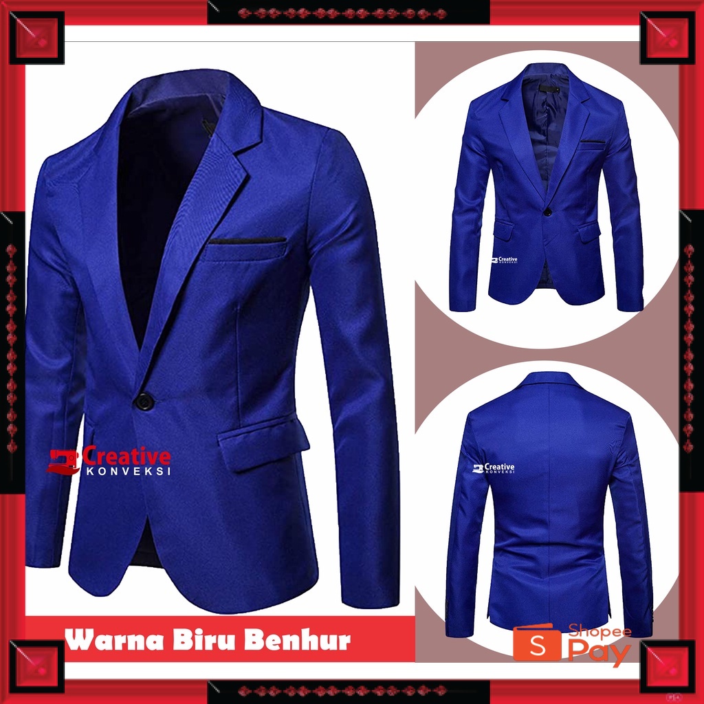 12.12 SERAGAM SALE / (BISA COD) Jas Polos biru benhur / Pria Blezer Korea Jaket Semijas Seragam Kant