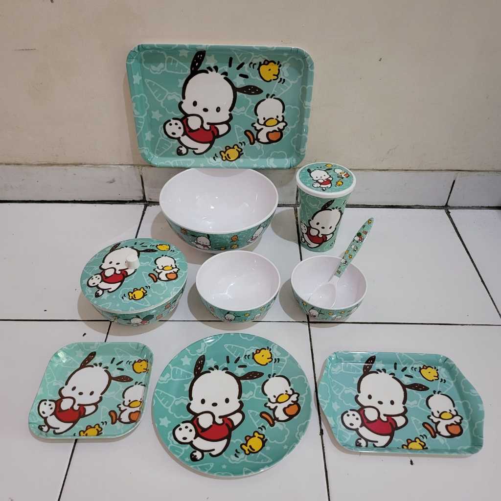 Piring Mangkok Gelas Sendok Melamin Pochacco