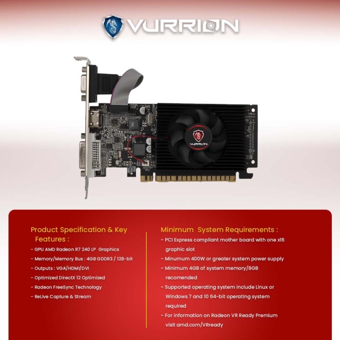 VGA CARD / VGA AMD VURRION RADEON R7 240 / R7 240 LP 4GB DDR3 128BIT