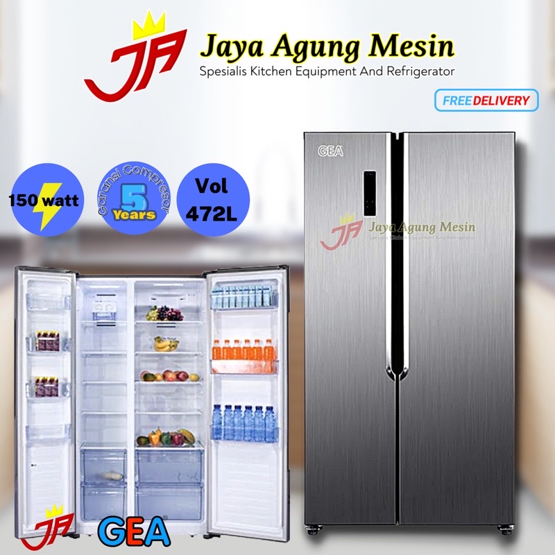 Kulkas GEA G2D-472/Kulkas Side By Side 2 Pintu Gea G2D 472 Inox/Kulkas Rumah Tangga 2 Pintu Gea G2D 