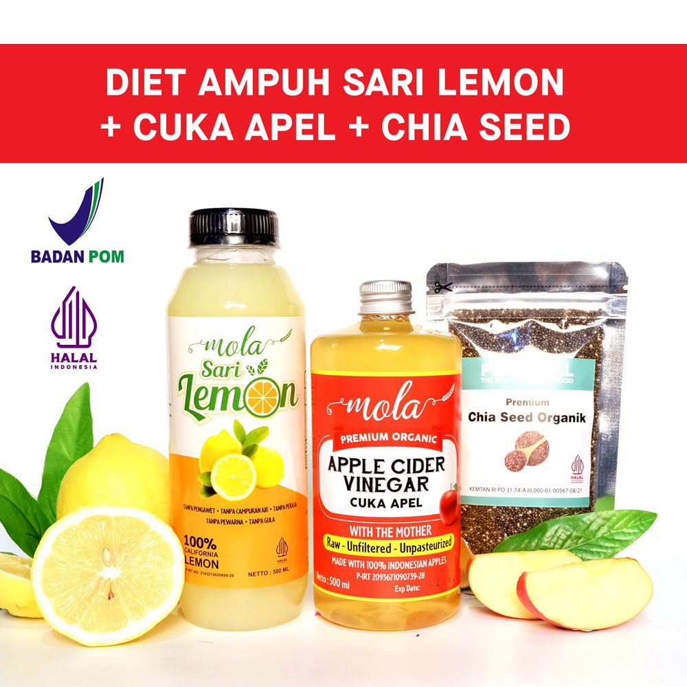 Paket Diet Ampuh Mola Cuka Apel Cider Venegar + Sari Lemon + Chia Seed