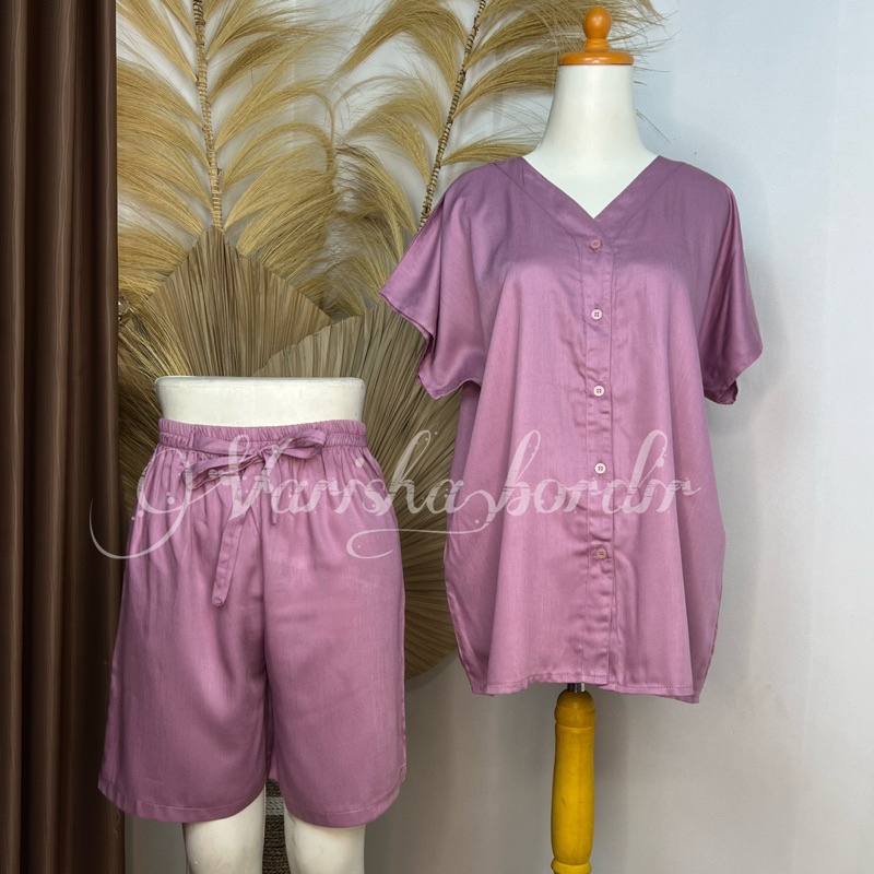 Piyama Babydoll Rayon Twill / Pajamas V-NECK Hotpants One Set Piyama Celana Pendek