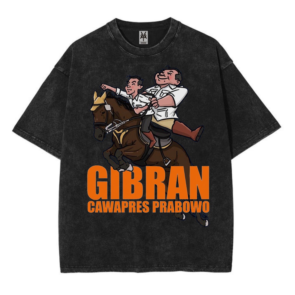 Kaos oversize prabowo gibran berkuda washed washing vintage tee
