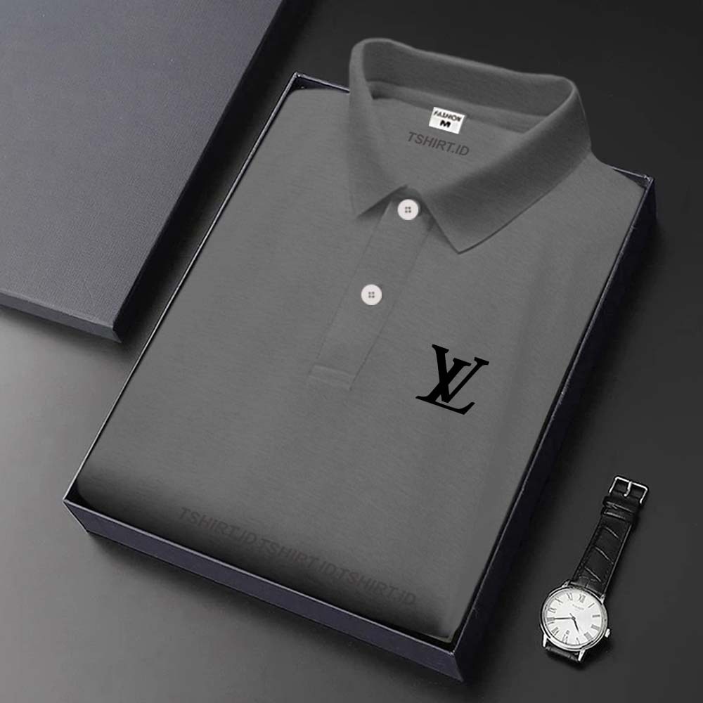 Bisa Cod  Polo Shirt Motif LV / Polo Shirt Pria / Kaos Kerah Pria / Kaos Polo / Tshirt Pria | Hitam