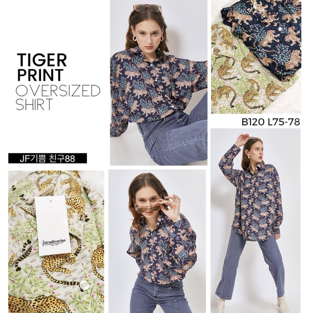 04342 KEMEJA PJ FULL PRINT LION SEMI RAYON BASIC OVERSIZE PREMIUM WANITA ATASAN KEMEJA CASUAL TWIN C