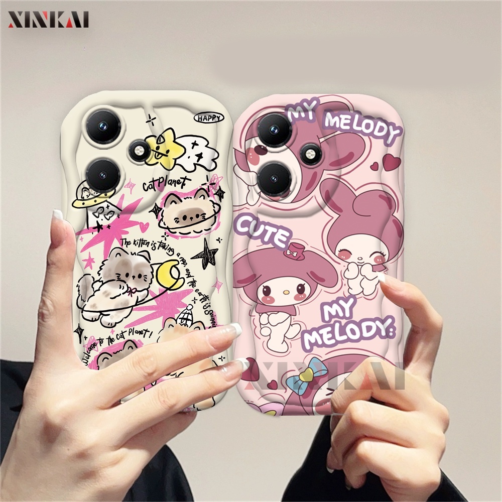 Casing hp Infinix Hot 30i Smart 8 Note 12 G96 Note 30 30 Play Smart 7 Smart 6 Smart 5 Hot 12 Play 11 Play 9 Play 10 Play Hot 20S Cute Case Pink Bunny 3D Soft Wave Edge Phone  Cover Xinkai