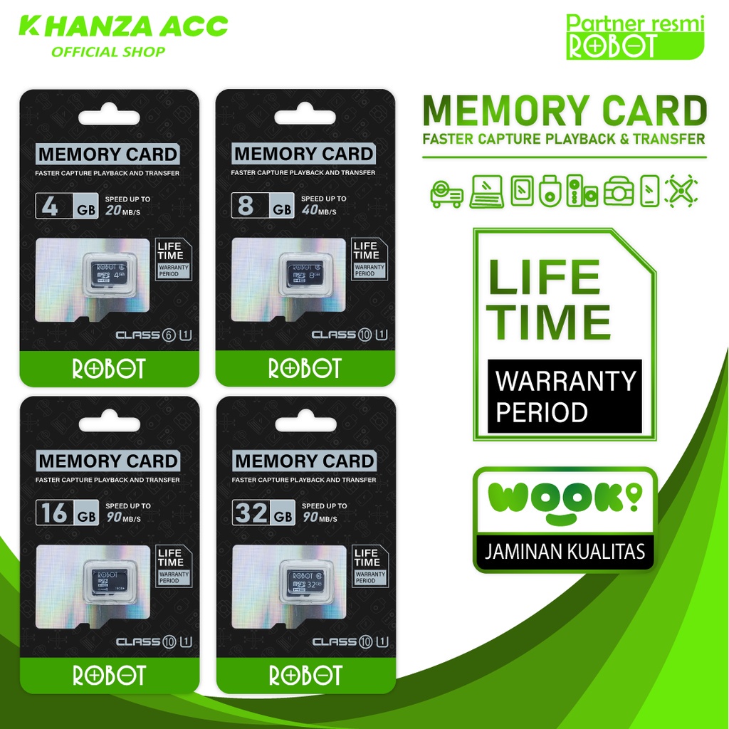 ROBOT KARTU MEMORI HP MICRO SD ROBOT 4GB 8GB 16GB 32GB MEMORY CARD  ORIGINAL BERGARANSI RESMI