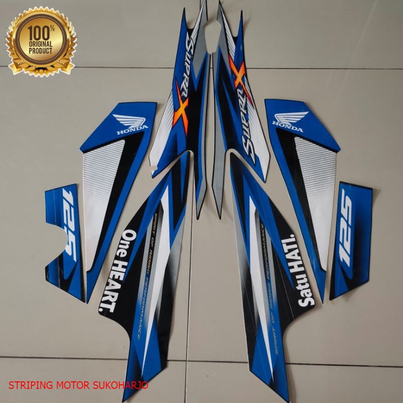 (ORI) striping honda supra x 125 2013 hitam biru kualitas original