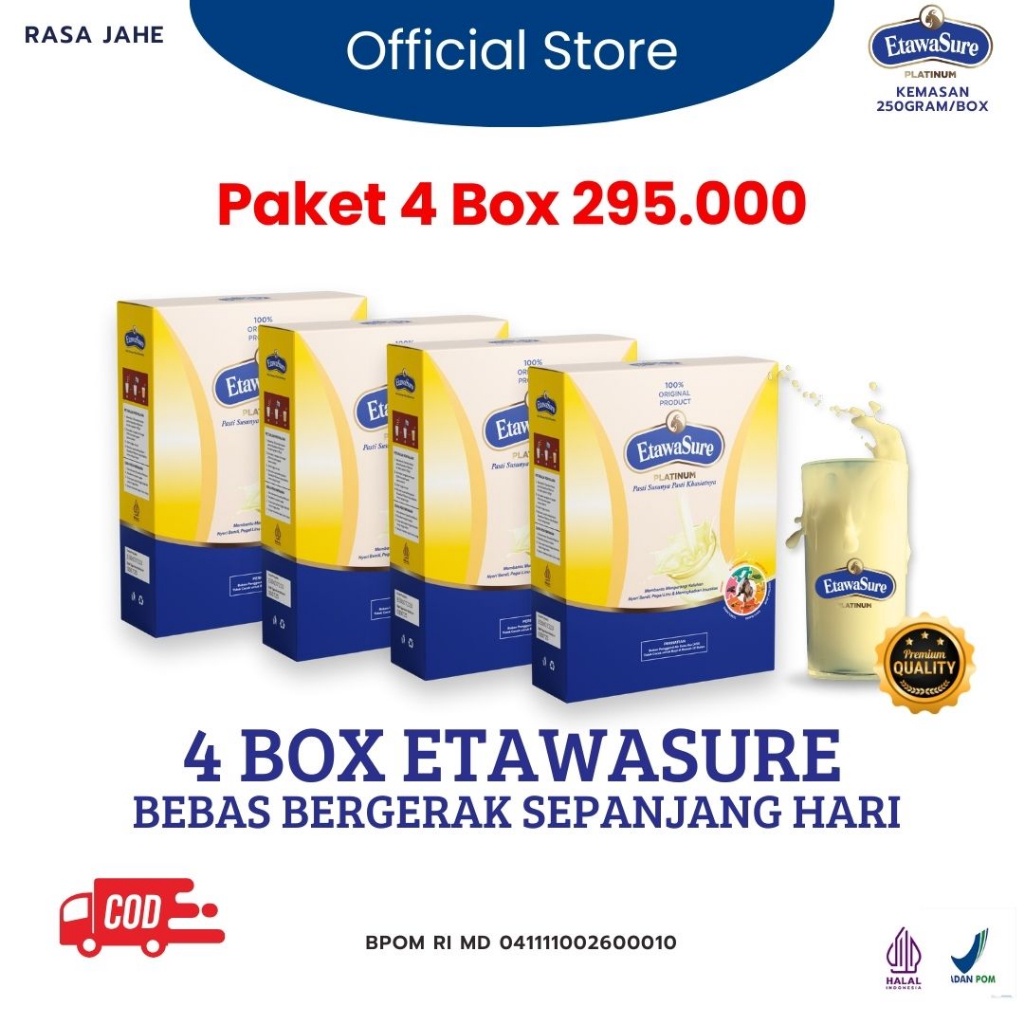 

Susu Etawasure Paket 4 Box Resmi BPOM - Susu Untuk Asam Urat - Susu kambing Etawa - Susu Bubuk Etawa Rasa jahe - Susu Etawa Untuk Pegal Linu dan Masuk Angin - Susu Therapi Syaraf kejepit dan Kebas kebas - Bukan Susu Etawalin