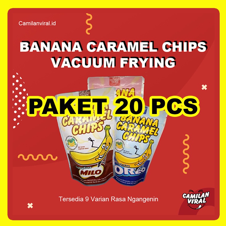 

(TERMURAH - PAKET 20 PCS) BANANA CARAMEL CHIPS - KERIPIK PISANG KARAMEL ANEKA TOPING - CEMILAN PAKET USAHA - CEMILAN