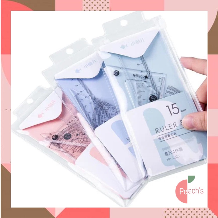 

PEACHs - S6135 Transparansi Kreatif / Ruller Set Transparant / Penggaris Bening Polos / Penggaris Set 4 In 1