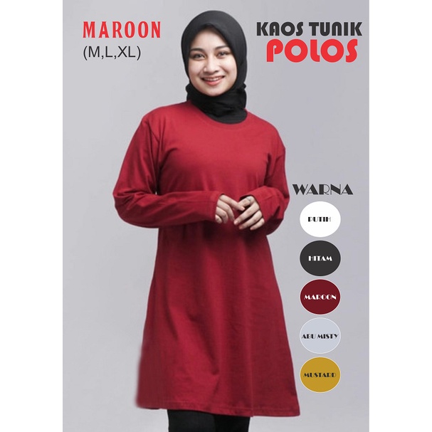 Kaos Polos Tunik Muslimah Lengan Panjang Katun Combed Adem Nyaman - Putih, M