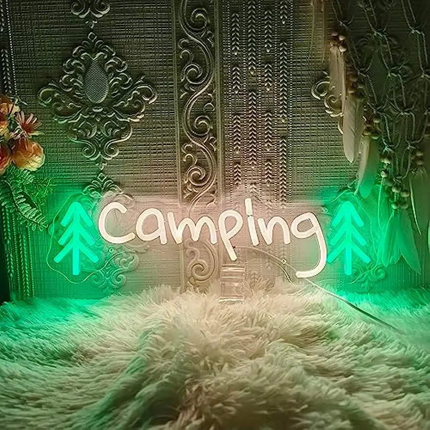 Camping Neon Signs for Wall Decor Camping Outdoor Neon Sign for Birthday Party LED Neon Lights Signs