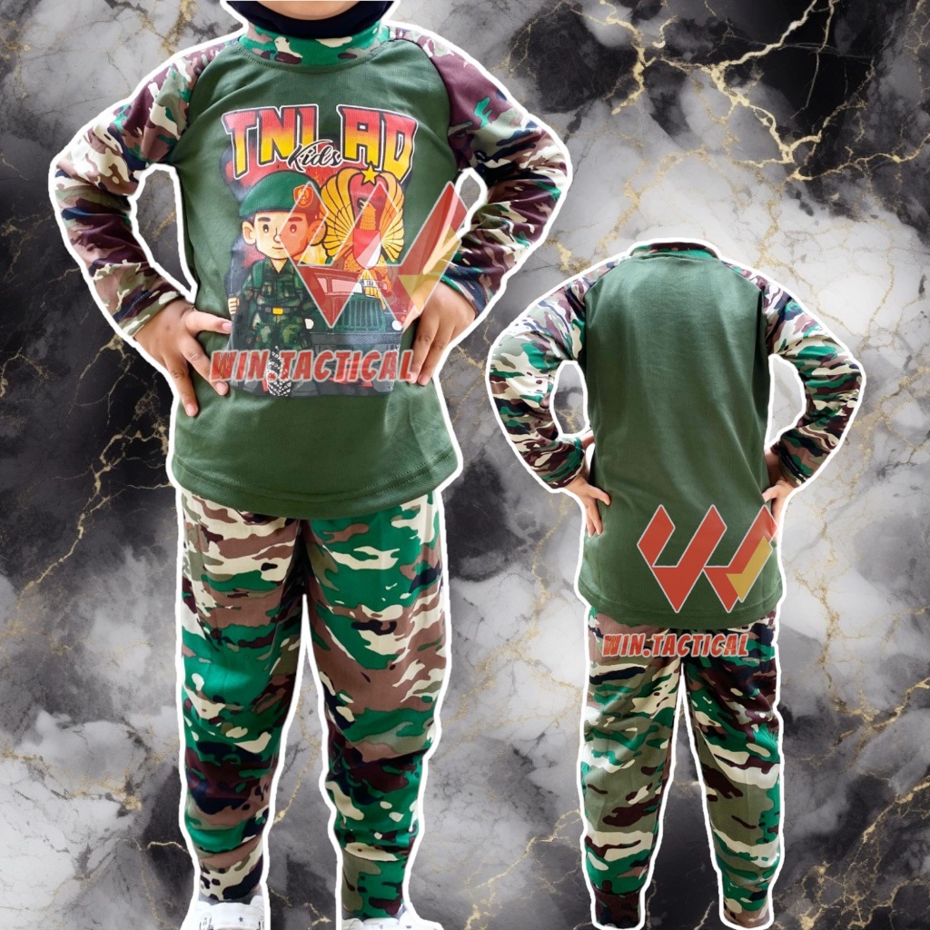 Setelan Anak Kaos Baju Tentara Anak Lengan Panjang Loreng Doreng Army Tentara